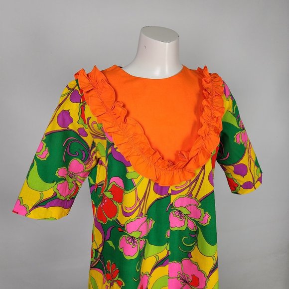 Vintage Pikake Made In Hawaii 70s Floral Dress Size M/L - Picture 2 of 16